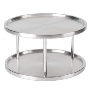 Lazy Susan 2‎ Tier Stainless Steel 360 Degree Turntable Carousel Rotating Stand